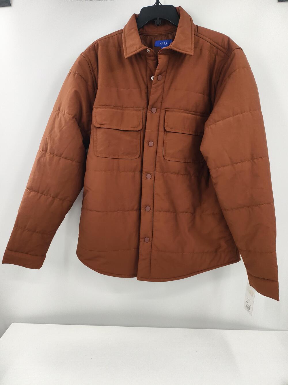 Apt 9 Jacket Mens Medium Brown Quilted Puffer Shirt Snap Front Insulated